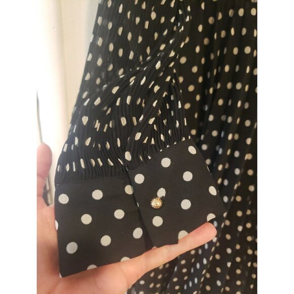 ZARA Dress  Polka Dot Peter Pan Collar Black White Sz XL Sheer Lined Long Sleeve - Picture 2 of 8